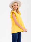 WOMEN'S RUFFLE SLEEVE SOLID LOOSE FIT BLOUSE