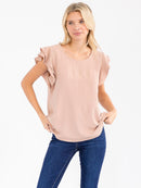 WOMEN'S RUFFLE SLEEVE SOLID LOOSE FIT BLOUSE