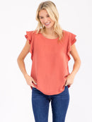 WOMEN'S RUFFLE SLEEVE SOLID LOOSE FIT BLOUSE