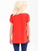 WOMEN'S SHORT DETAILED SLEEVE HIGH-LOW SOLID BLOUSE