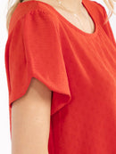 WOMEN'S SHORT DETAILED SLEEVE HIGH-LOW SOLID BLOUSE