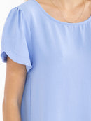 WOMEN'S SHORT DETAILED SLEEVE HIGH-LOW SOLID BLOUSE