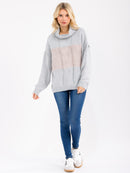 WOMEN'S LONG SLEEVE TURTLE NECK KNIT PULLOVER COLORBLOCK SWEATER
