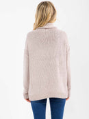 WOMEN'S LONG SLEEVE TURTLE NECK KNIT PULLOVER COLORBLOCK SWEATER