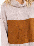 WOMEN'S LONG SLEEVE TURTLE NECK KNIT PULLOVER COLORBLOCK SWEATER