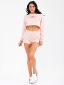WOMEN'S LONG SLEEVE CROP TOP & ELASTIC WAIST SHORTS GRAPHIC 2PC. SET