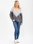 WOMEN'S LONG SLEEVE CHEVRON ANIMAL PRINT PULLOVER SWEATER