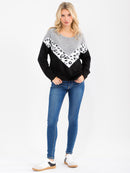 WOMEN'S LONG SLEEVE CHEVRON ANIMAL PRINT PULLOVER SWEATER