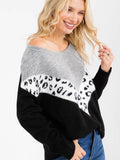 WOMEN'S LONG SLEEVE CHEVRON ANIMAL PRINT PULLOVER SWEATER