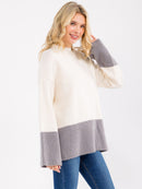 WOMEN'S LONG SLEEVE COLORBLOCK PULLOVER SWEATER