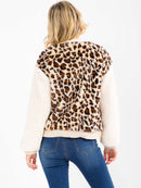 WOMEN'S LONG SLEEVE ZIP UP FRONT POCKETS ANIMAL PRINT SHERPA JACKET