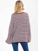 WOMEN'S LONG SLEEVE V-NECK COLORBLOCK OVERSIZED PULLOVER SWEATER