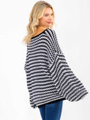 WOMEN'S LONG SLEEVE V-NECK COLORBLOCK OVERSIZED PULLOVER SWEATER