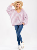 WOMEN'S LONG SLEEVE V-NECK COLORBLOCK OVERSIZED PULLOVER SWEATER