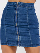 WOMEN'S ZIPPER CLOSURE STRETCH DENIM MINI SKIRT