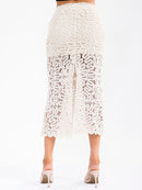 WOMEN'S ELASTIC WAIST ALL OVER CROCHET MIDI SKIRT