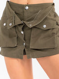 WOMEN'S BUTTON CLOSURE POCKETS STRETCH DENIM MINI SKORT