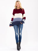WOMEN'S LONG SLEEVE COLORBLOCK KNIT PULLOVER SWEATER