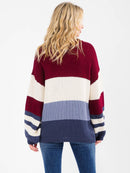 WOMEN'S LONG SLEEVE COLORBLOCK KNIT PULLOVER SWEATER