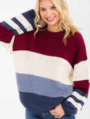 WOMEN'S LONG SLEEVE COLORBLOCK KNIT PULLOVER SWEATER