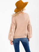 WOMEN'S LONG PUFF SLEEVE BUTTON UP STARS PRINT SWEATER