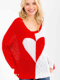 WOMEN'S LONG SLEEVE COLORBLOCK HEART PRINT KNIT PULLOVER SWEATER