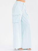 WOMEN'S BUTTON CLOSURE CARGO POCKETS WIDE LEG CORDUROY PANTS