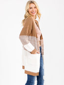 WOMEN'S LONG SLEEVE OPEN FRONT POCKETS COLORBLOCK CARDIGAN
