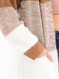 WOMEN'S LONG SLEEVE OPEN FRONT POCKETS COLORBLOCK CARDIGAN