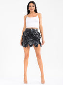 WOMEN'S BUTTON CLOSURE POCKETS PU PLEATHER MINI SKIRT