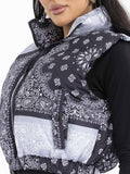WOMEN'S SLEEVELESS ZIP UP FRONT POCKETS MULTI PRINT PUFFER VEST