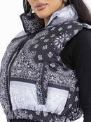 WOMEN'S SLEEVELESS ZIP UP FRONT POCKETS MULTI PRINT PUFFER VEST
