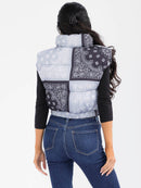 WOMEN'S SLEEVELESS ZIP UP FRONT POCKETS MULTI PRINT PUFFER VEST