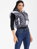 WOMEN'S SLEEVELESS ZIP UP FRONT POCKETS MULTI PRINT PUFFER VEST