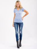 WOMEN'S SHORT SLEEVE V-NECK GRAPHIC TOP