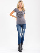 WOMEN'S SHORT SLEEVE V-NECK GRAPHIC TOP