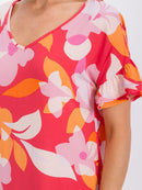 WOMEN'S SHORT SLEEVE V-NECK LOOSE FIT FLORAL MAXI DRESS