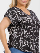 PLUS SIZE SHORT SLEEVE V-NECK GRAPHIC HIGH-LOW BLOUSE