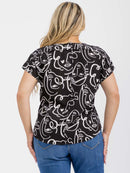 PLUS SIZE SHORT SLEEVE V-NECK GRAPHIC HIGH-LOW BLOUSE