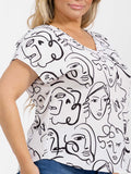 PLUS SIZE SHORT SLEEVE V-NECK GRAPHIC HIGH-LOW BLOUSE