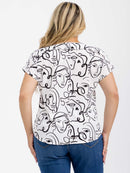 PLUS SIZE SHORT SLEEVE V-NECK GRAPHIC HIGH-LOW BLOUSE