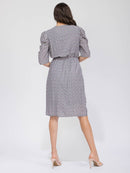 WOMEN'S SHORT SLEEVE SURPLICE SELF TIE FLORAL MIDI DRESS