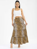 WOMEN'S ELASTIC WAIST TIERED ANIMAL PRINT MAXI SKIRT