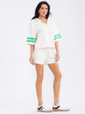 WOMEN'S ELASTIC WAIST FRONT POCKETS SELF TIE GRAPHIC MINI SHORTS