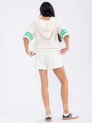WOMEN'S ELASTIC WAIST FRONT POCKETS SELF TIE GRAPHIC MINI SHORTS