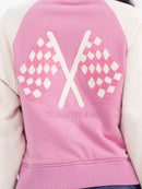 WOMEN'S LONG SLEEVE BUTTON CLOSURE FRONT POCKETS GRAPHIC COLORBLOCK VARSITY JACKET