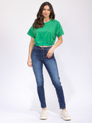 WOMEN'S SHORT SLEEVE SOLID ELASTIC WAIST TOP