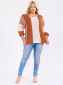 PLUS SIZE LONG SLEEVE COLORBLOCK KNIT PULLOVER SWEATER