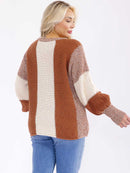 PLUS SIZE LONG SLEEVE COLORBLOCK KNIT PULLOVER SWEATER