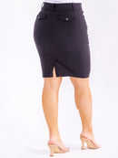 PLUS SIZE BUTTON CLOSURE POCKETS STRETCH MINI SKIRT